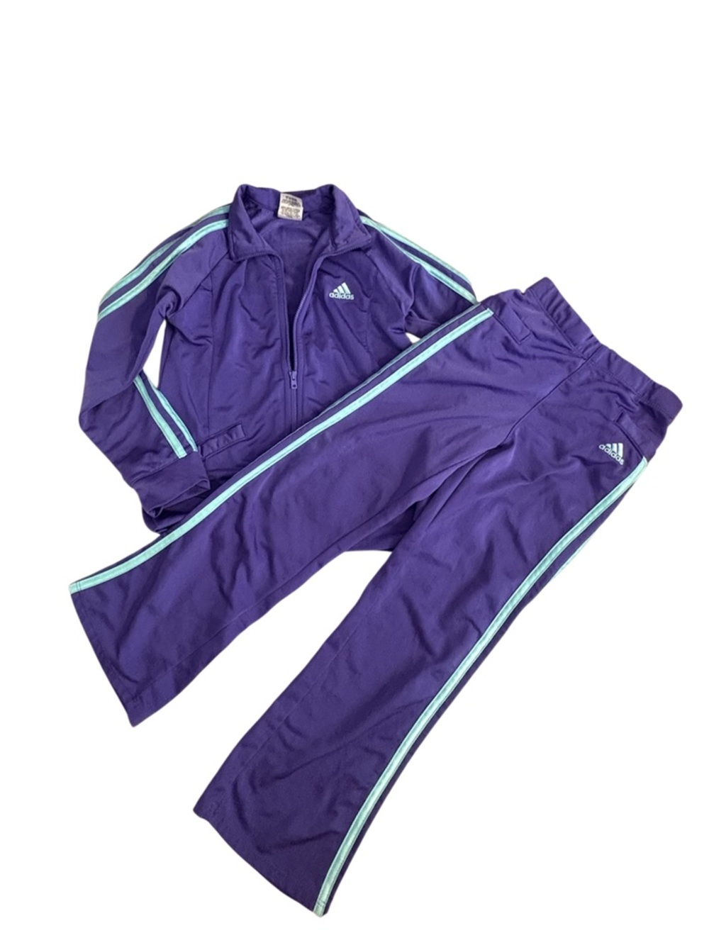 Girls size 6 Adidas Purple Track Jacket & Pants Set with Mint Stripe